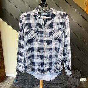 Dickies Navy and White Plaid‎ Button Down Shirt WORKWEAR VTG